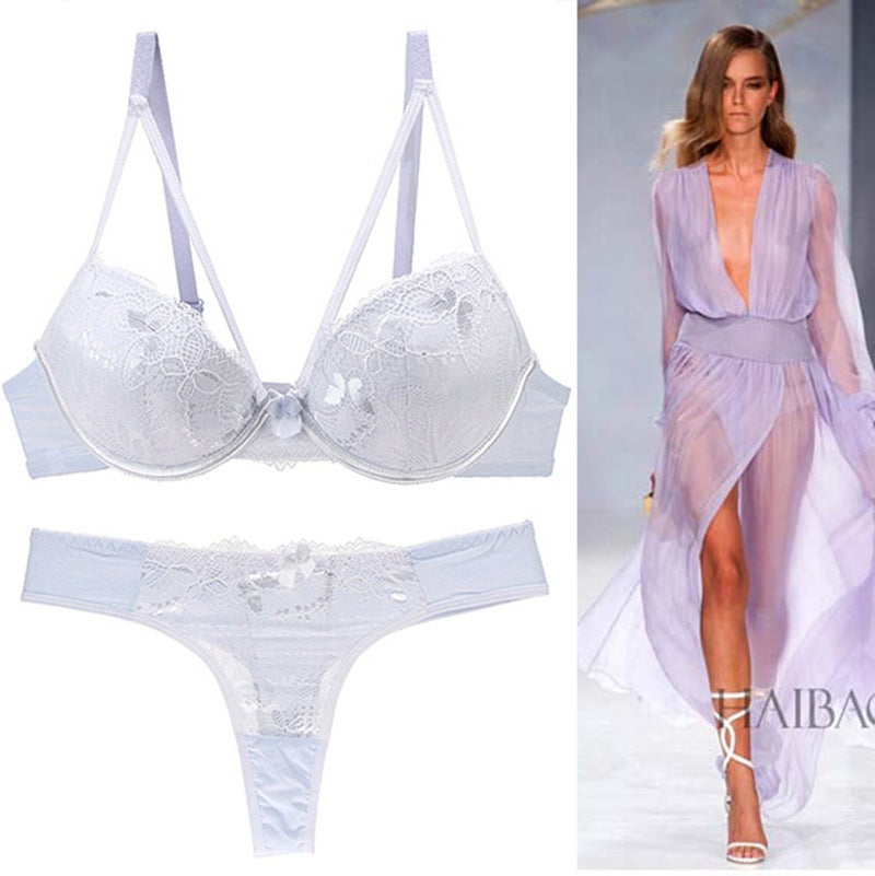 Lace Bra & Thong Set - Elegant Underwired Lingerie Push Up Underwear For Women Lace Bra Set