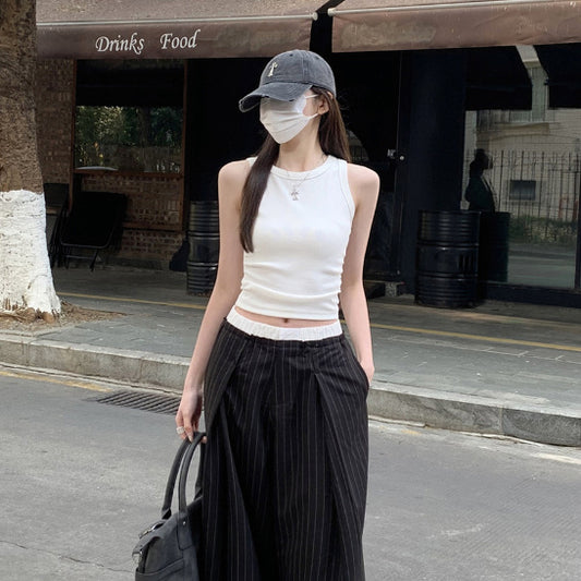 Waist Pleated I-shaped Base Ride Sleeveless Outer Wear Hot Girl Style Vest
