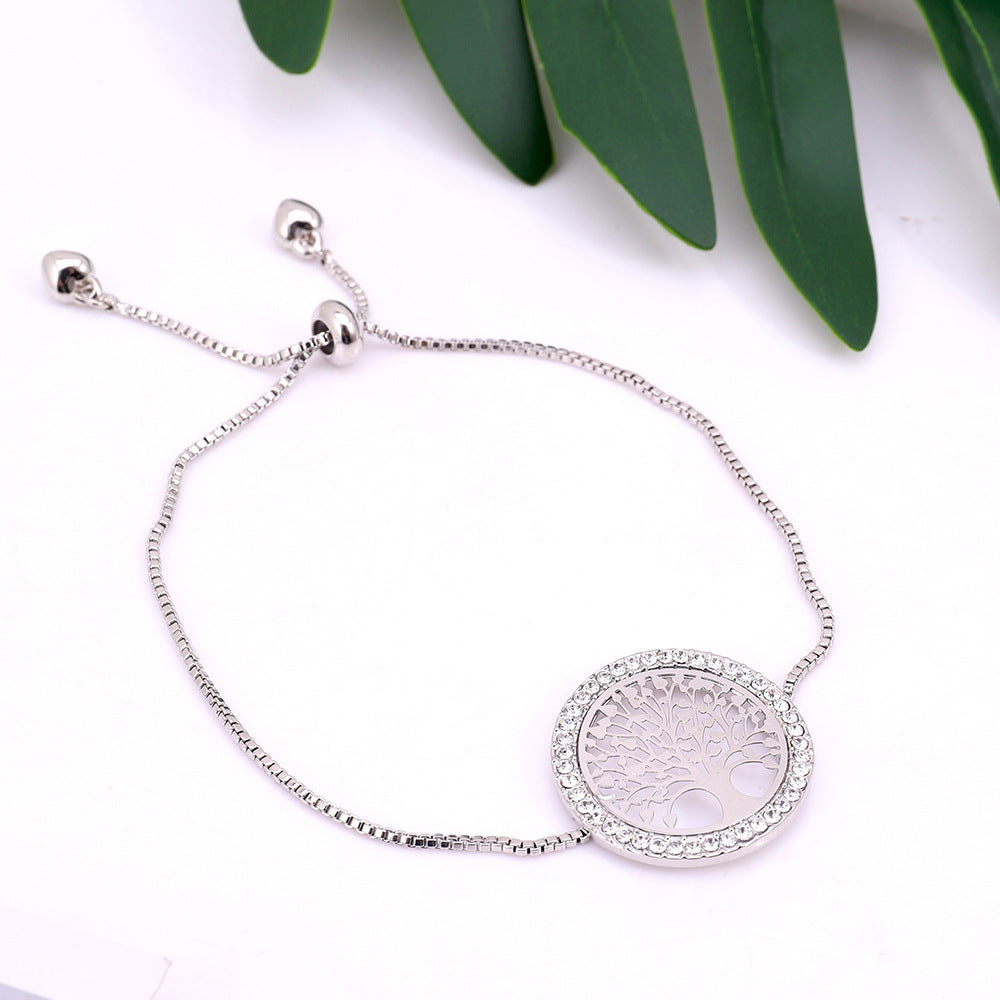Sparkling Crystal Tree Charm Bracelet New Gold Metal Creativity Lucky Tree Bracelet