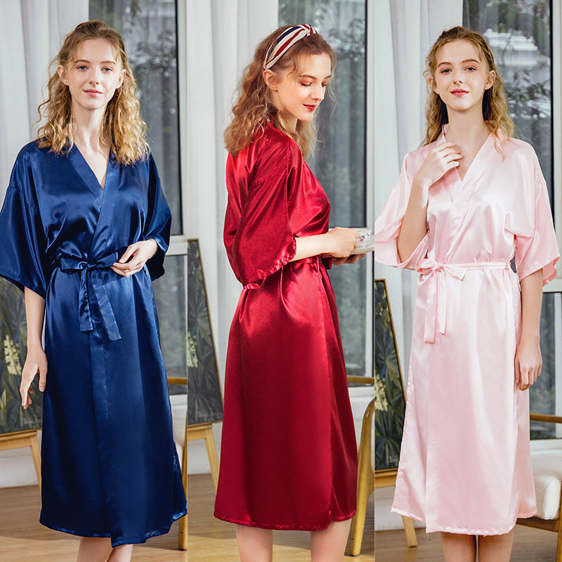 Luxurious Satin Kimono Robe - Soft Silk Feel Bathrobe for Women Pajamas Silk Wedding Pajamas Women