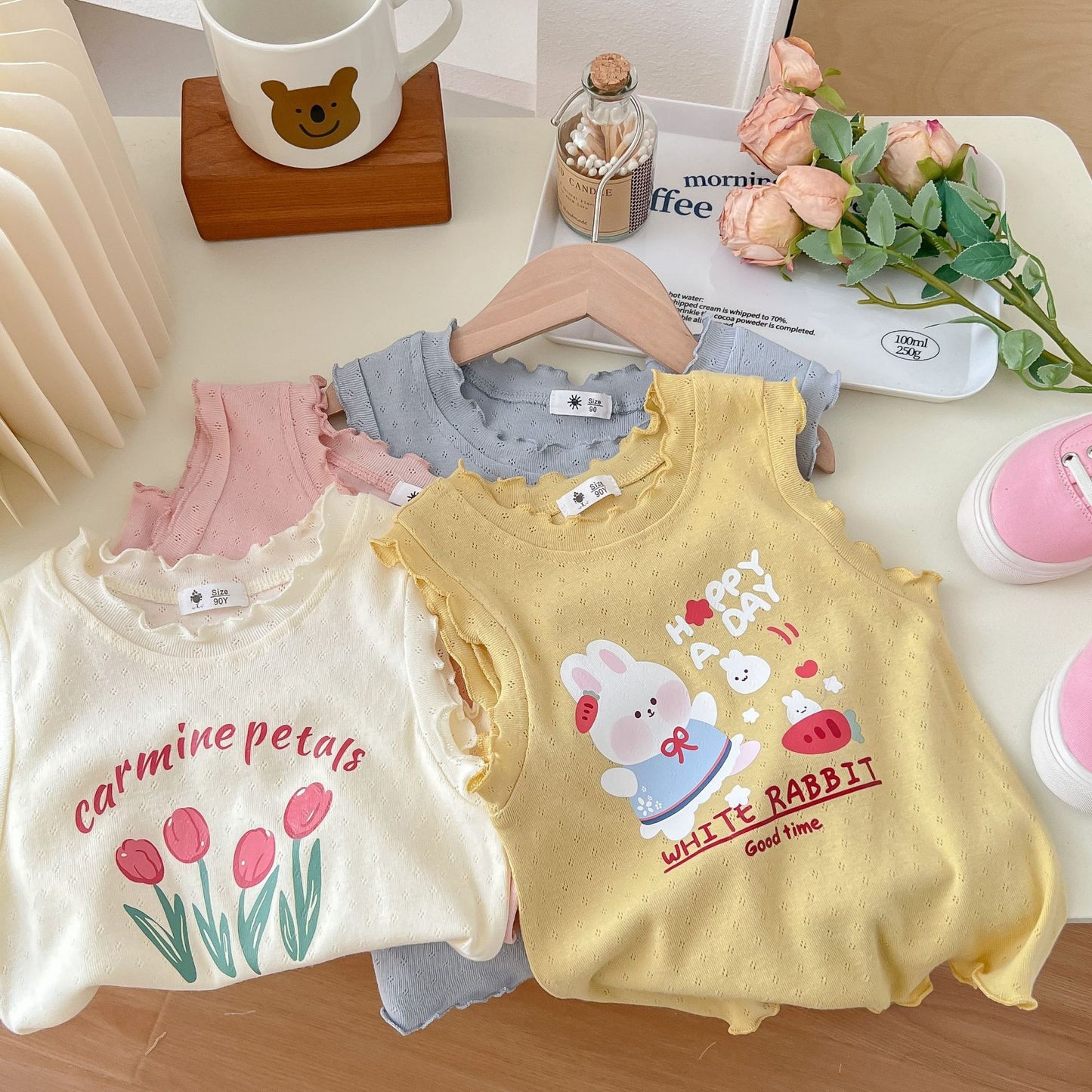 Bloom & Bunny Sleeveless Tops – Whimsy for Little Wardrobes Girls' Korean Style Cartoon Top Outerwear