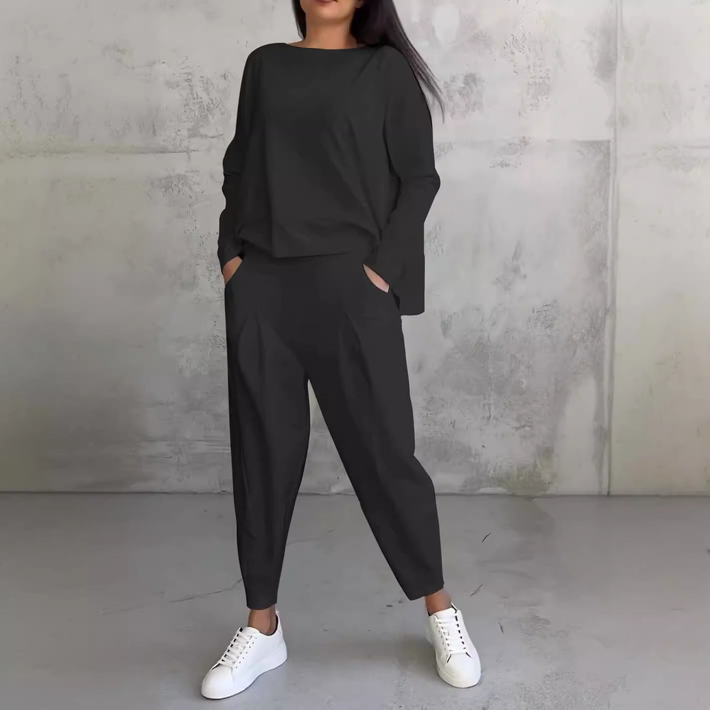 Chic Everyday Coord Set – Style Meets Comfort Women's Irregular Design Long-sleeved Sweater Harem Pants Suit