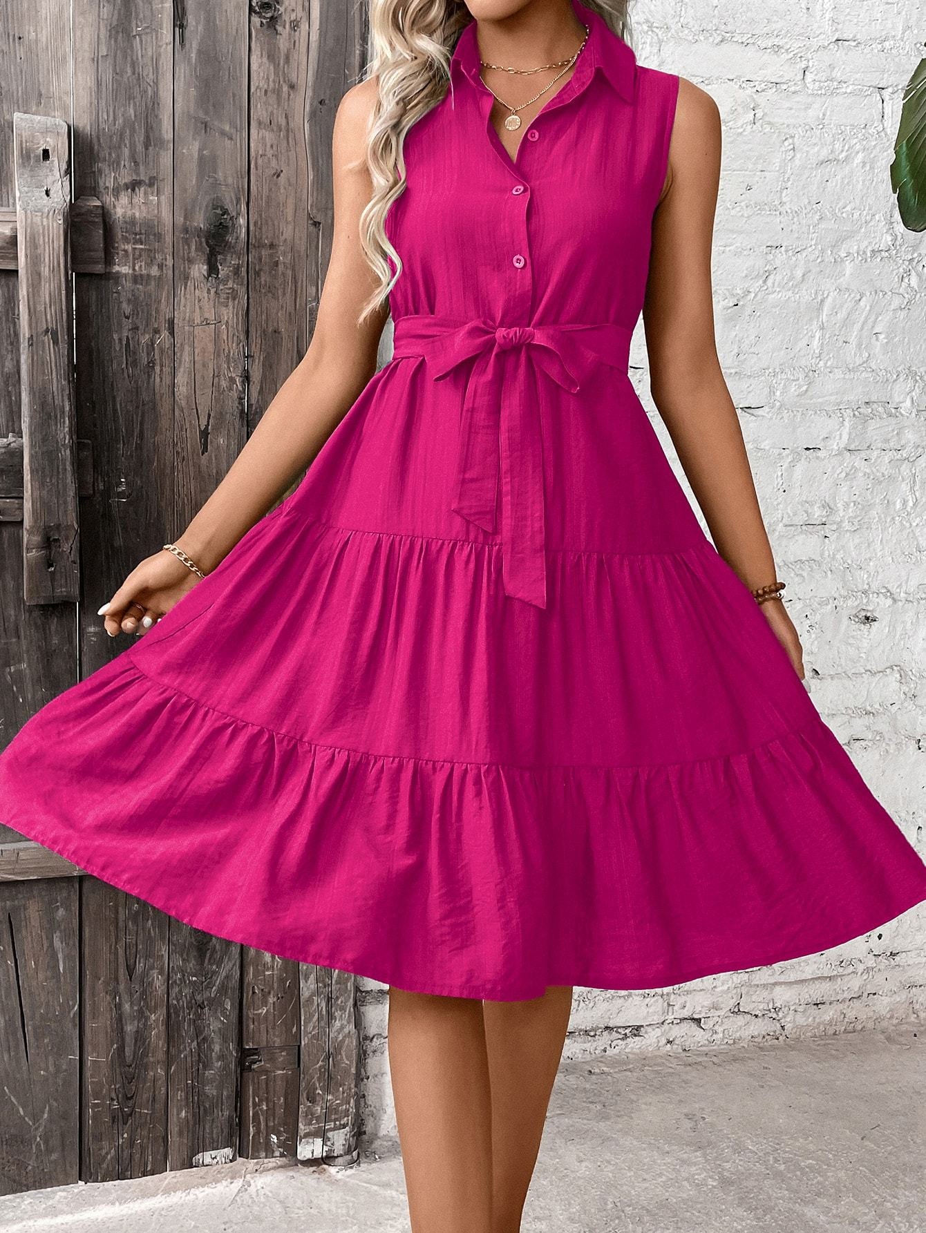 Ruffle Hem Belted Shirt Dress Maxi Vacation Beach Outfits For Women