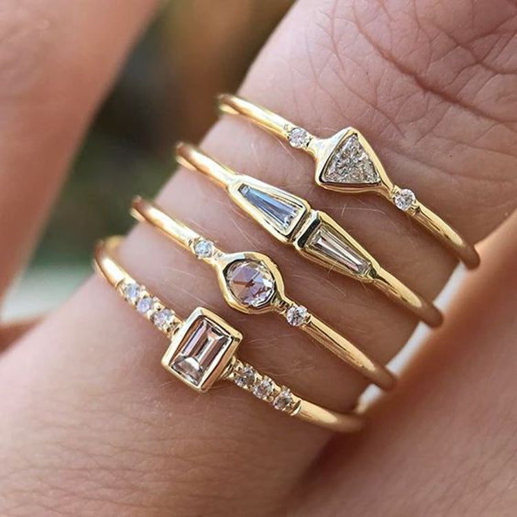 Square Zirconium Four-piece Diamond Ring