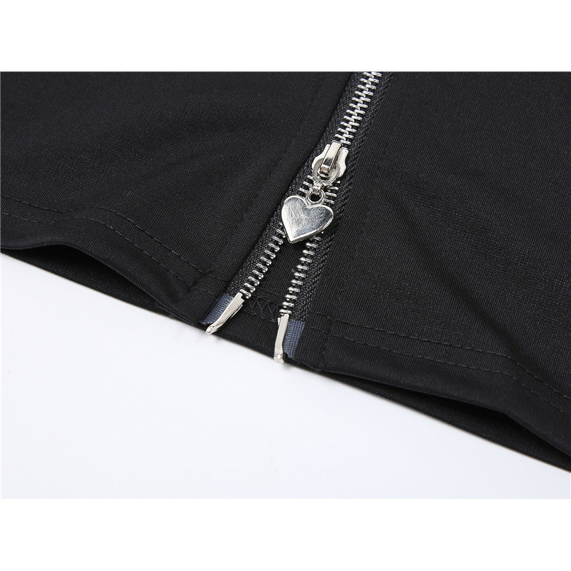 Casual Double Heart Zipper Crop Top For Women's