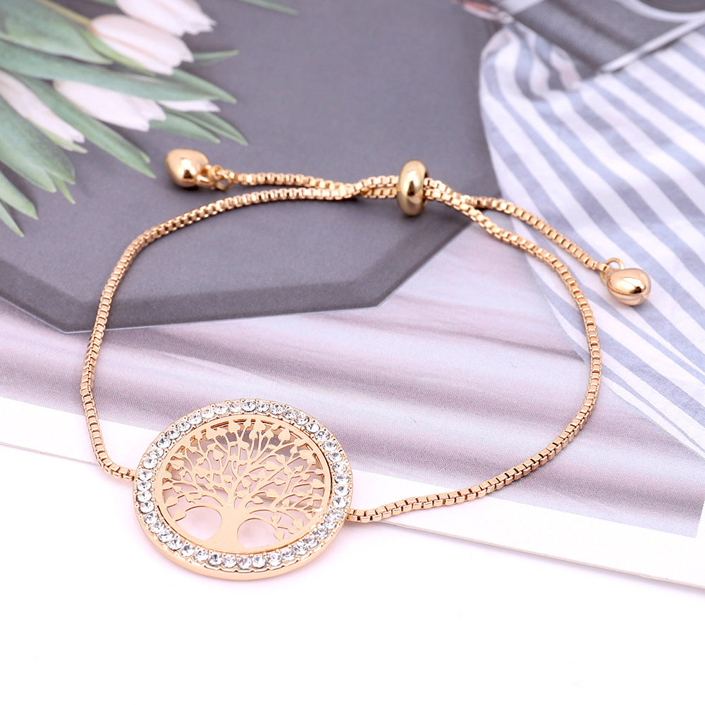 Sparkling Crystal Tree Charm Bracelet New Gold Metal Creativity Lucky Tree Bracelet