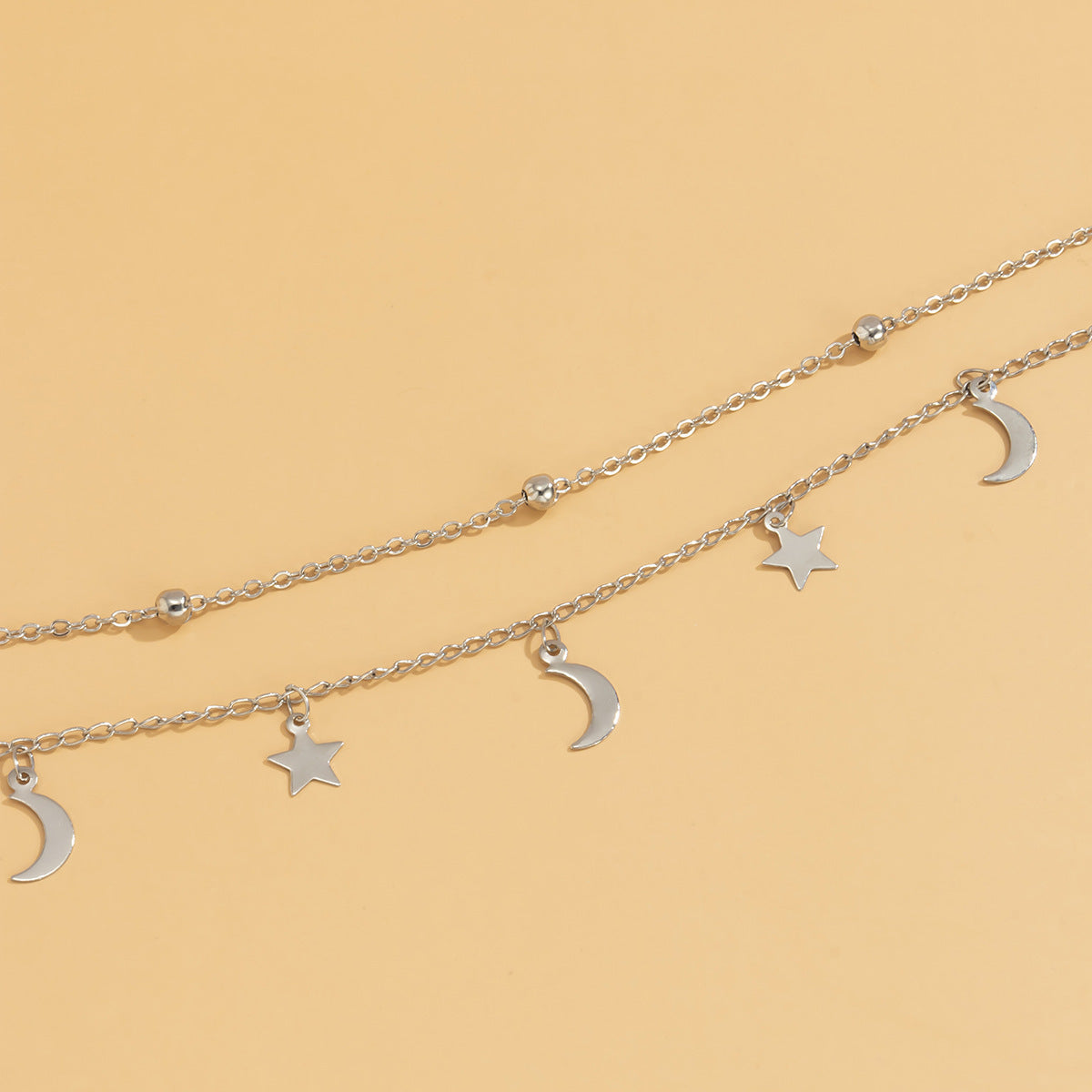 Celestial Charm Layered Necklace – Moon & Star Magic for a Dreamy Look Simple Star And Moon Tassel Fine Chain Necklace Female Geometric Bead Clavicle Necklace