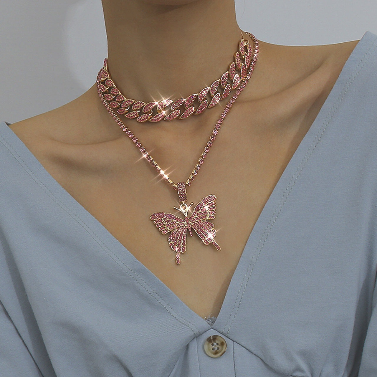 Diamond Butterfly With Necklace For Women's