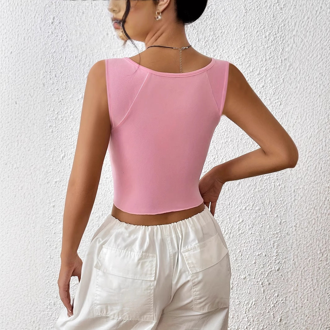 Solid Color Summer Camisole With Slit Hem And Temperament Vest Top