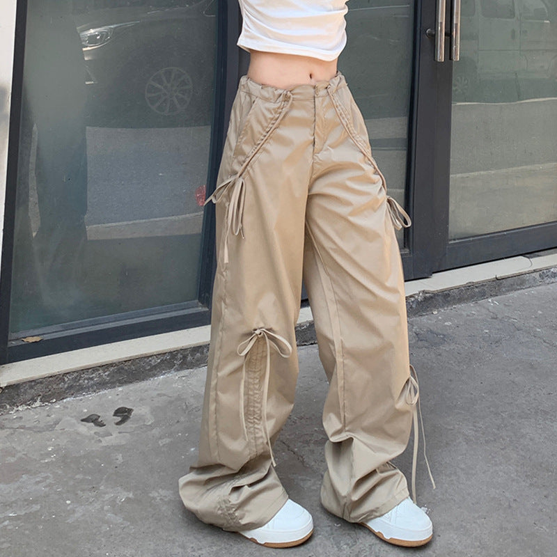 Urban Drawstring Parachute Pants – Streetwear Edge Redefined Loose Straight Wide Leg Mop Pants Women