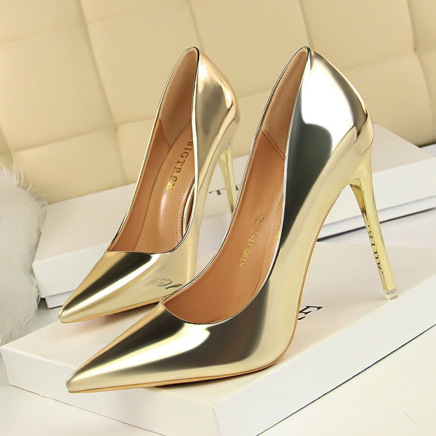 Elegant Pointed-Toe Pumps Classic Stiletto Heels Glossy High Heel Collection Sophisticated Party Pumps Shallow Mouth Pointed Nightclub Shoes