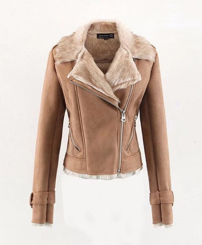 Faux Shearling Suede Jacket European And American Women's Dresses