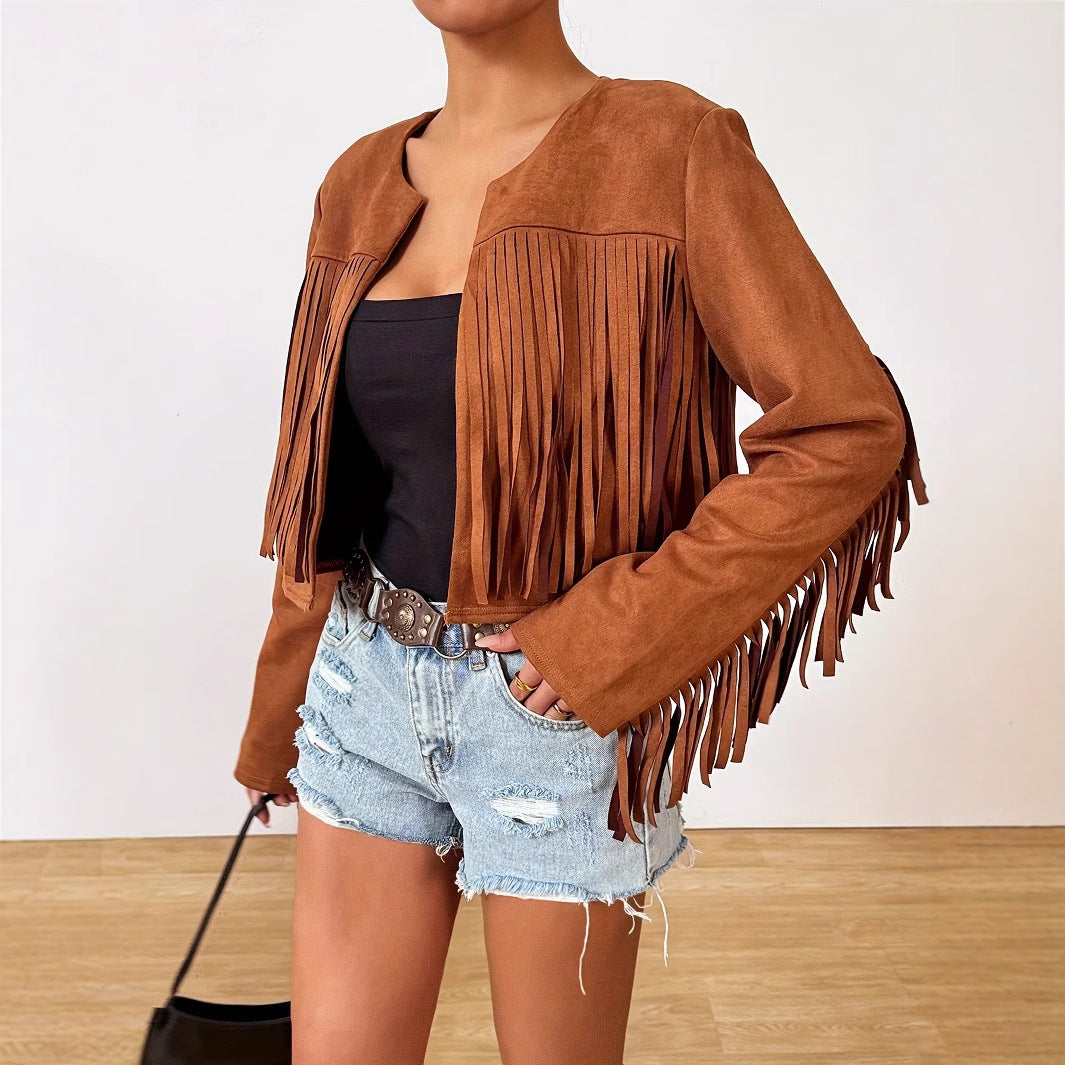 Vacation Casual Retro Tassel Short Jacket For Women's
