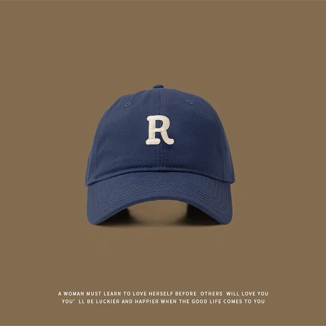 Adjustable Solid Color Sports Cap with "R" Women's Men's Korean Style Soft Top