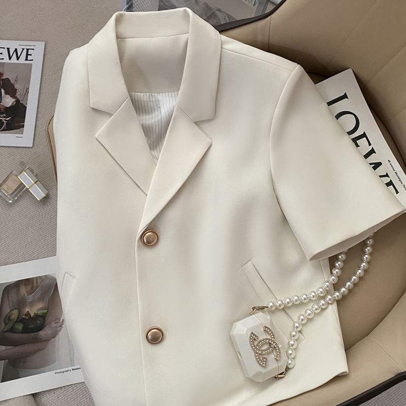 Creamy-white Short-sleeved Suit Jacket For Women's