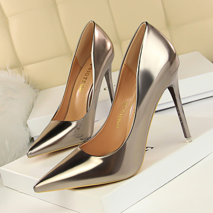 Elegant Pointed-Toe Pumps Classic Stiletto Heels Glossy High Heel Collection Sophisticated Party Pumps Shallow Mouth Pointed Nightclub Shoes