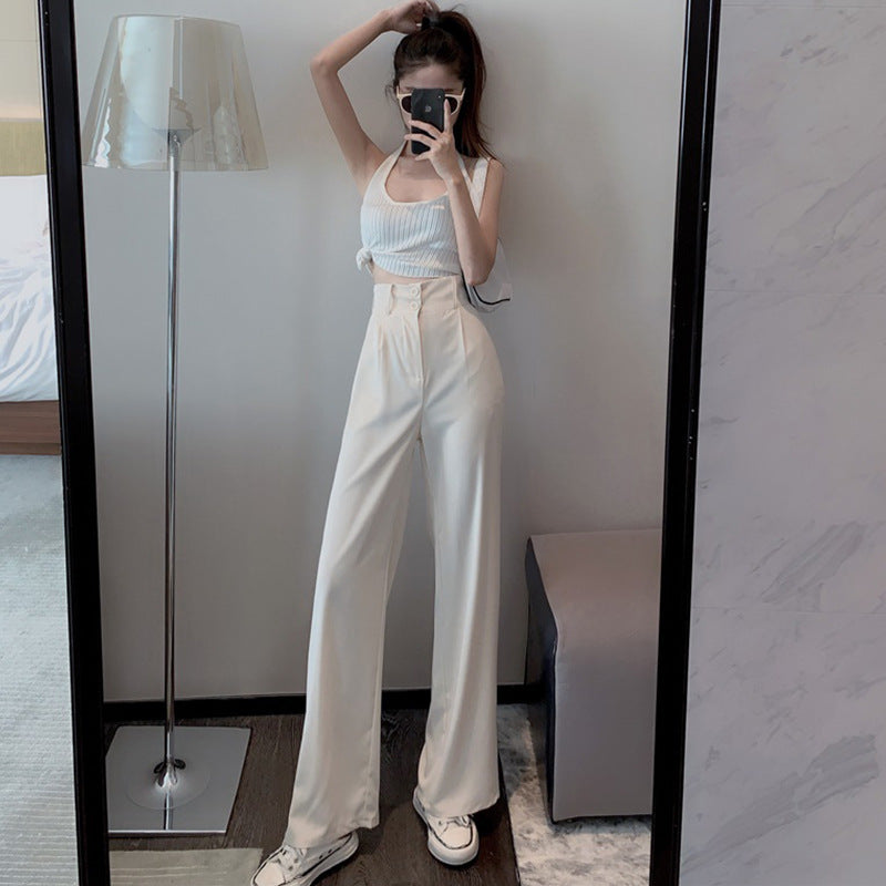 Urban Contour Tailored Trousers – Sleek Meets Street White Pants Women's High Waist Drape Suit Wide Leg Pants