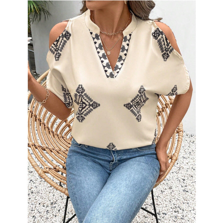 Casual Geometric Printed Short-sleeved Top For Women's