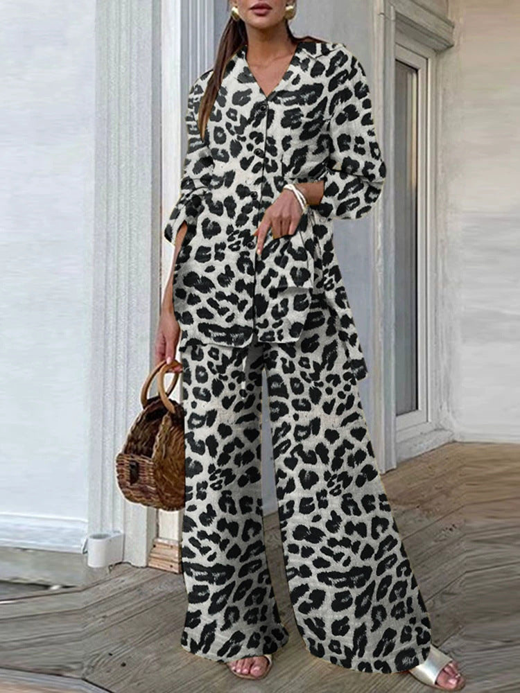 Chic Two-Piece Long Sleeve Shirt & Wide Leg Pants Set Fashion Pocket Set Women 2 Pieces Casual