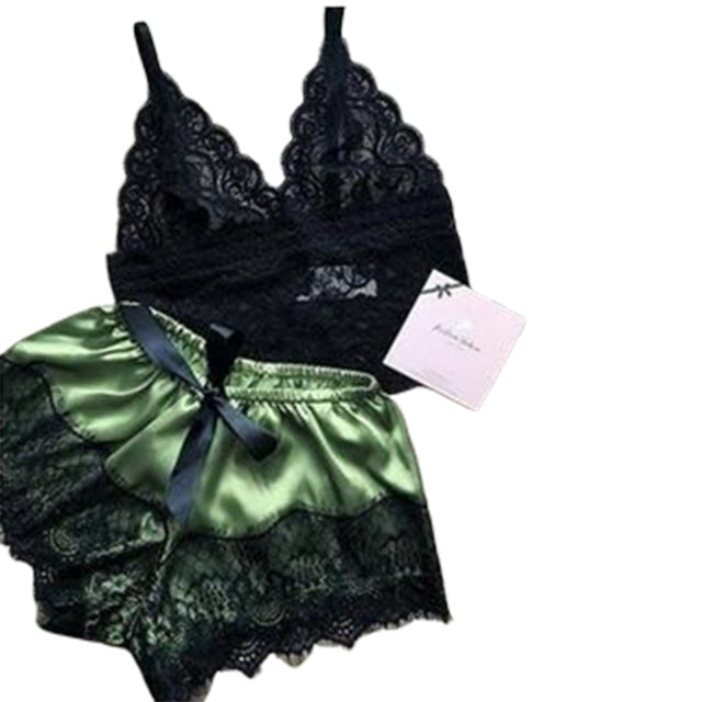Luxury Satin Lace Sleepwear Set – Soft, Sexy & Stylish Satin underwear bra shorts set