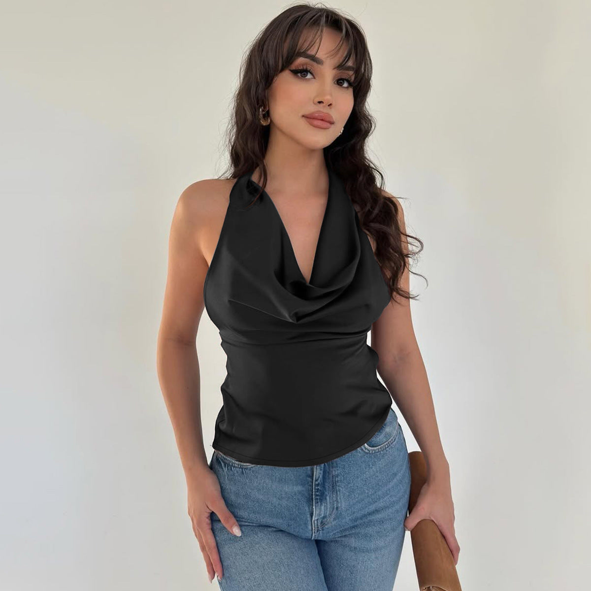 Halter Backless Tank Vest Fashion Solid Color Slim Fit Tied Tube Top For Women's