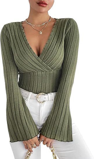 Autumn And Winter Rib Sunken Stripe V-neck Flared Slim-fit Long Sleeve T-shirt Elegant Women's Top