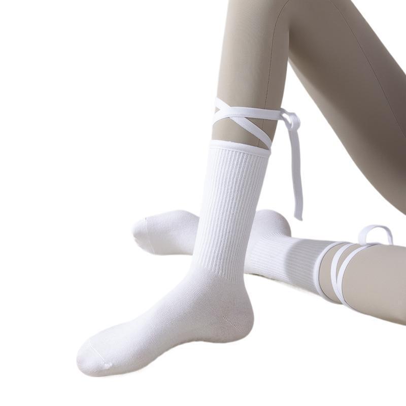Anti-slip Cross Lace-up Yoga Pilates Dance Dopamine Sports Wear Mid-calf Socks
