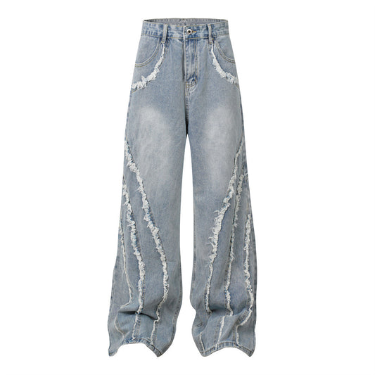 Trendy Ripped Patchwork Flare Jeans Retro Unisex Wear Bootcut Denim Jeans