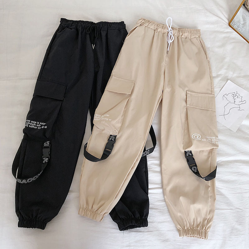Urban Grip Strap Cargo Joggers – Tactical Edge, Street-Ready Style Elastic waist harem pants beam leg pants
