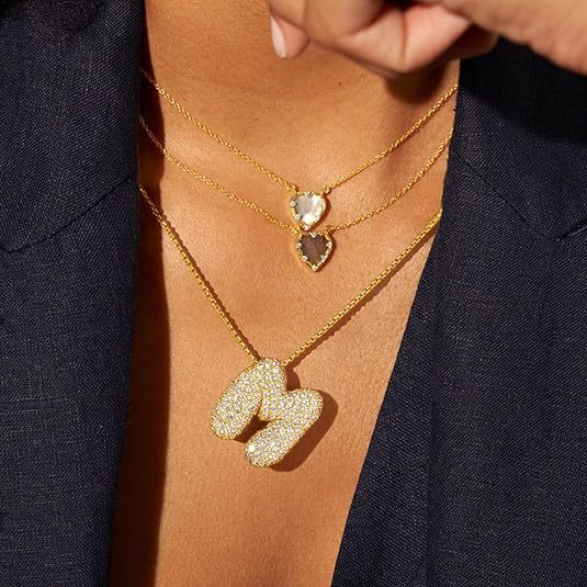 Custom Initial Necklace | Sparkle Alphabet Pendant Brass Zircon Balloon English Letter Necklace