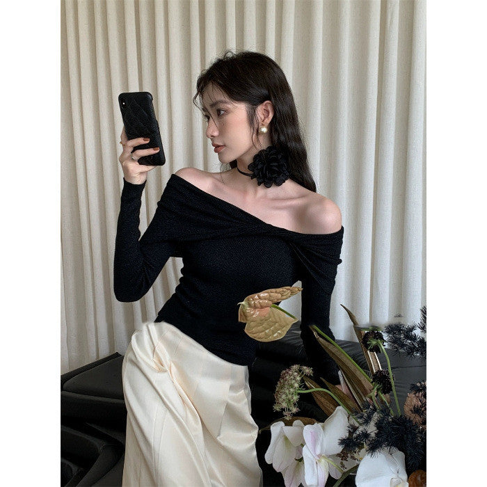 Elegant Spandex Off-shoulder Slim-fit Temperament Top For Women's