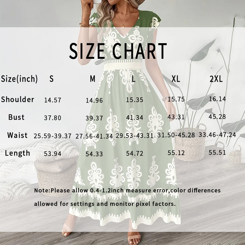 Summer Flowy Maxi Dress Casual Cap Sleeve V Neck Smocked Waist Beach Sundress