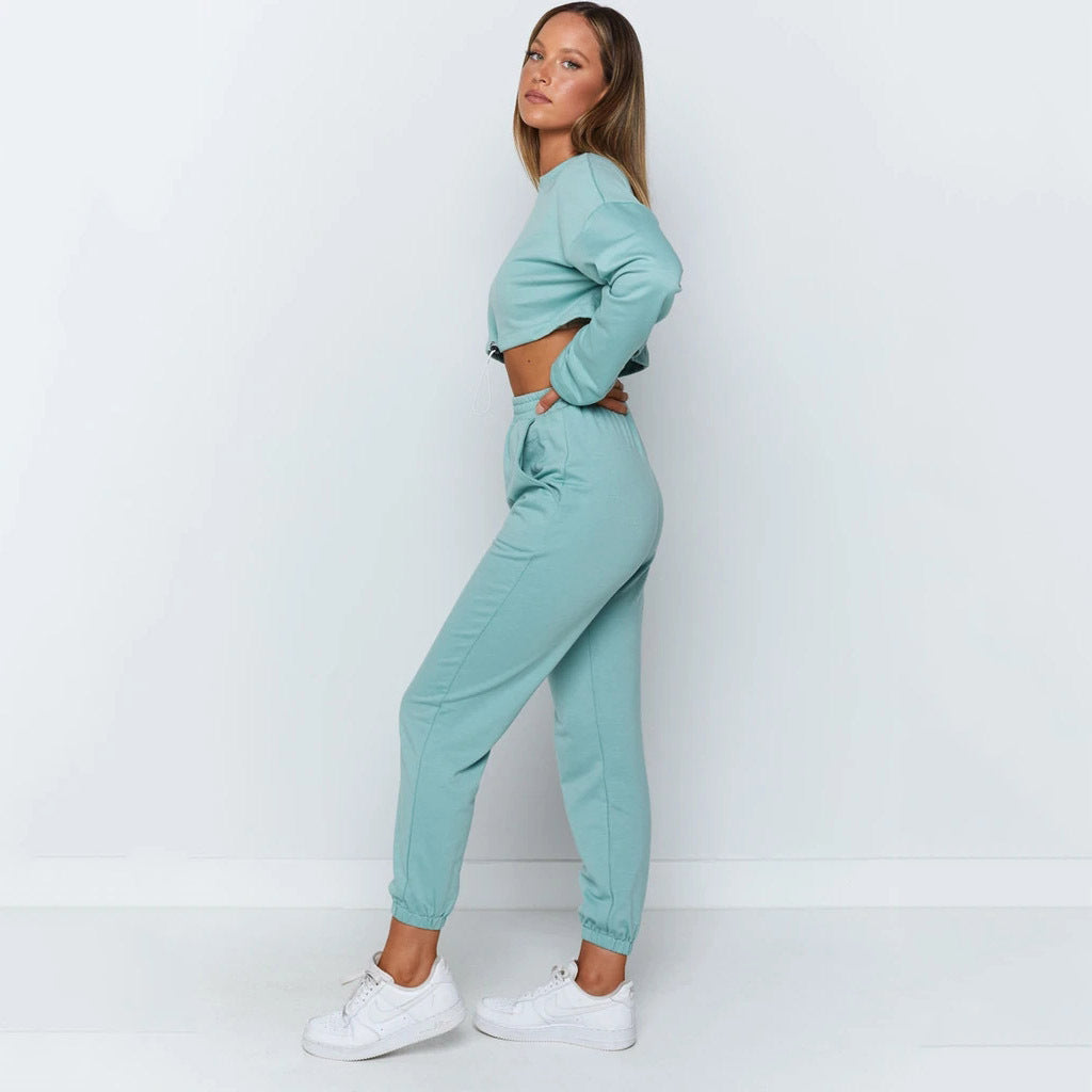 Comfy Cropped Sweatshirt & Jogger Pants Set Sports and leisure suits