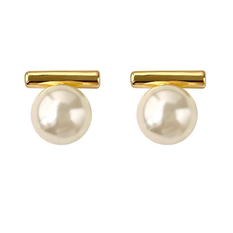 Minimalist Pearl & Bar Drop Earrings | Chic Everyday Jewelry Women's Metal Pearl Stud Earrings