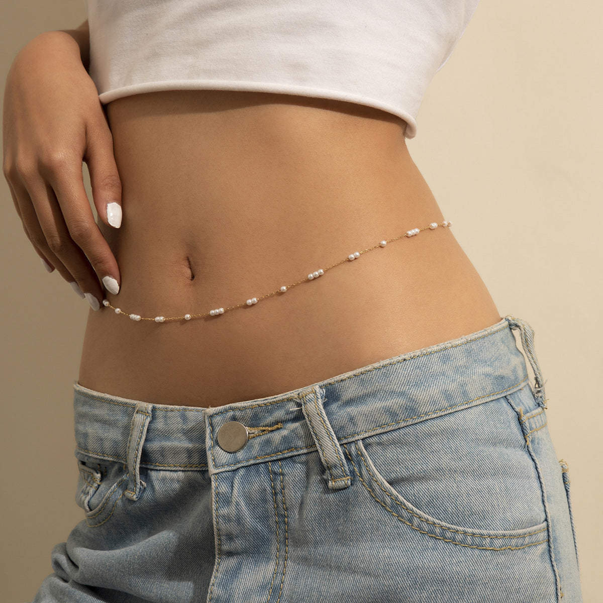 Dainty Beaded Waist Chains Minimalist Pearl Belly Chains Delicate Full-Beaded Hip Chains Subtle Everyday Body Chains Sexy Single-layer Metal Chain Waist Chain