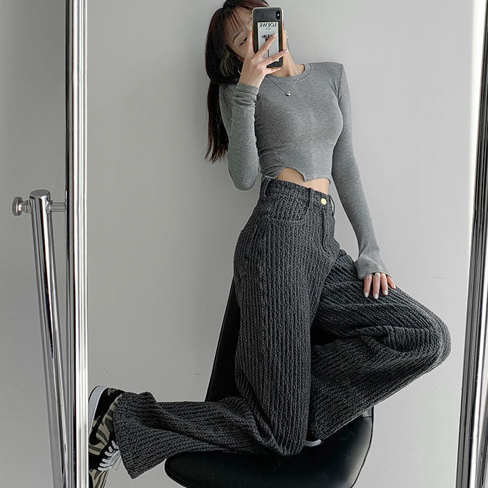 Texture On Point – Chill Mode, Elevated Fashionable Retro Niche Trendy Air Sense Woven Jeans Women