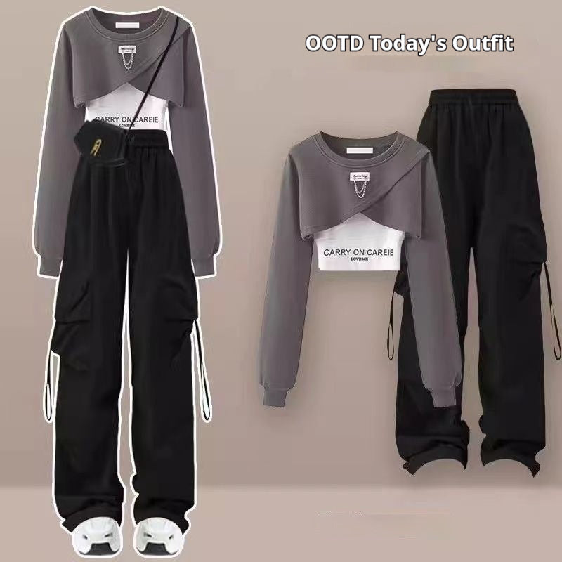Autumn Suit Women's Wide-leg Pants Three-piece Sling Sweater Loose