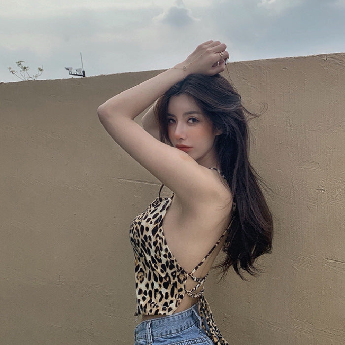 New Lace-up Summer Women's Leopard Print Short Top