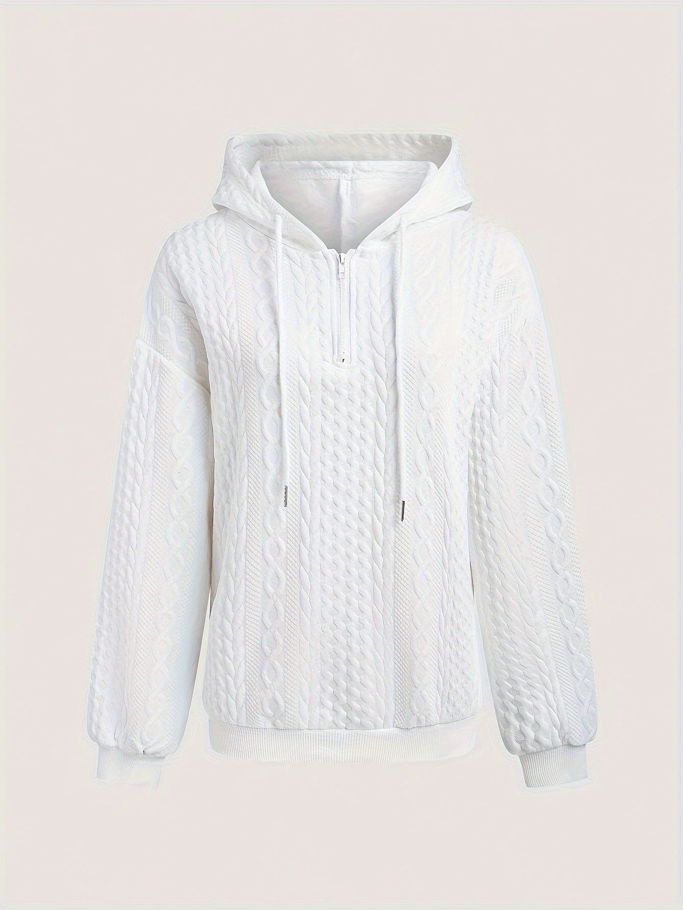 Spring And Autumn Solid Color Zipper Shoulder Drawstring Casual Hoodie