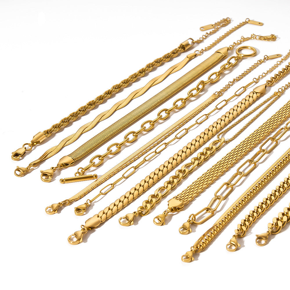Elegant Gold Plated Bracelet Stack - Various Chain Designs Stainless Steel Ornament Bracelet Female