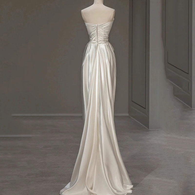 Glamorous Bridesmaid or Wedding Guest Satin Gown Satin Light Wedding Dress French White