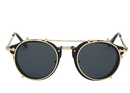 Retro Round Clip-On Sunglasses Fashionable And Vintage Dual Purpose Cover Mirror Flat Mirror Men's And Women's Sunglasses