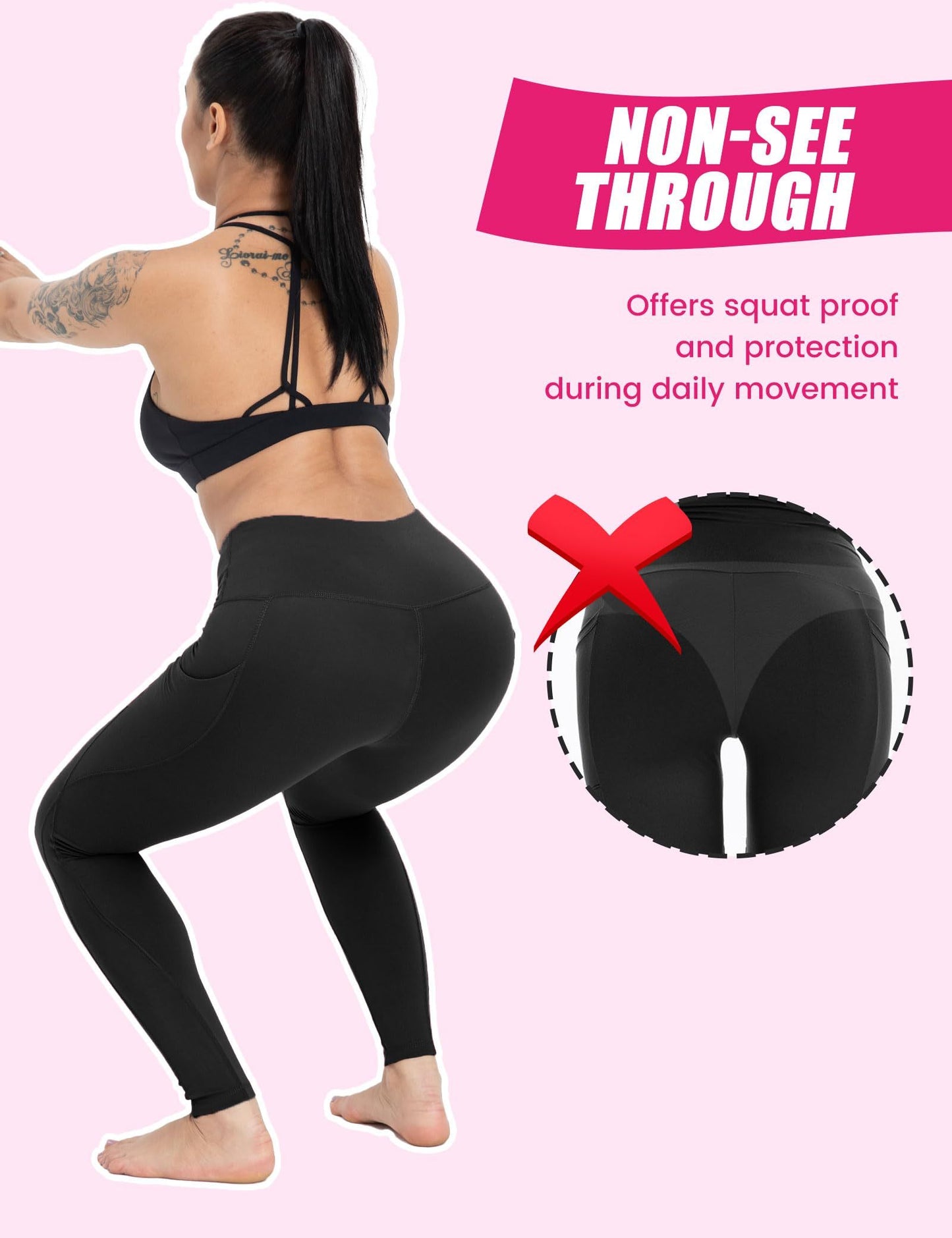 Yoga Pants - Cropped High-waisted Slash Pocket Three Polyester Double Polish BlackX3