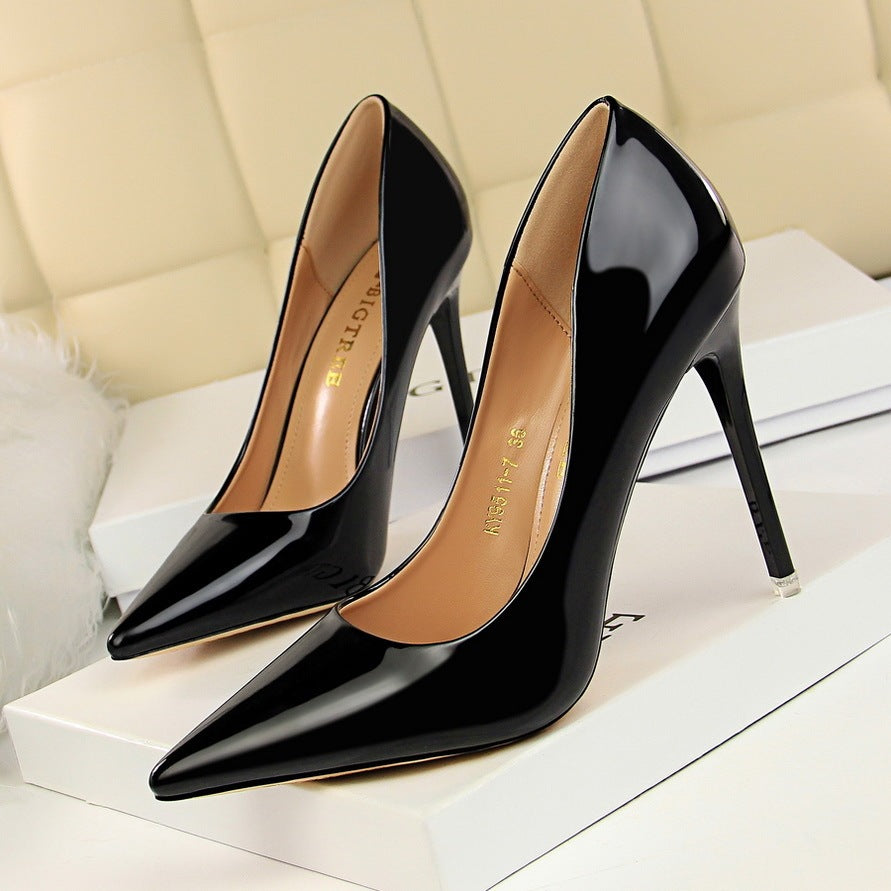Elegant Pointed-Toe Pumps Classic Stiletto Heels Glossy High Heel Collection Sophisticated Party Pumps Shallow Mouth Pointed Nightclub Shoes