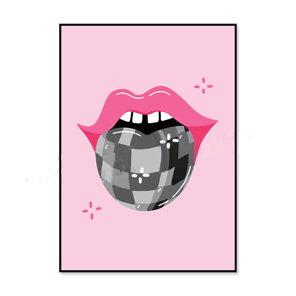 Aesthetic Y2K Inspired Wall Art Prints with Hearts & Lips Mouth Poster Vintage Illustration