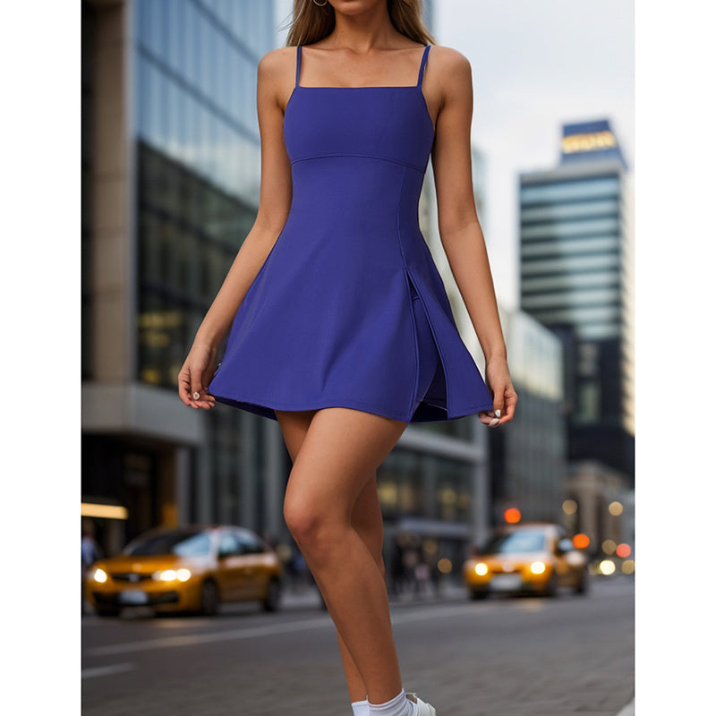 Spaghetti Strap Tennis Dress With Shorts Workout Side Slit Active Golf Dresses