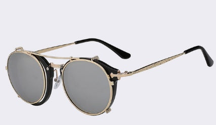 Retro Round Clip-On Sunglasses Fashionable And Vintage Dual Purpose Cover Mirror Flat Mirror Men's And Women's Sunglasses