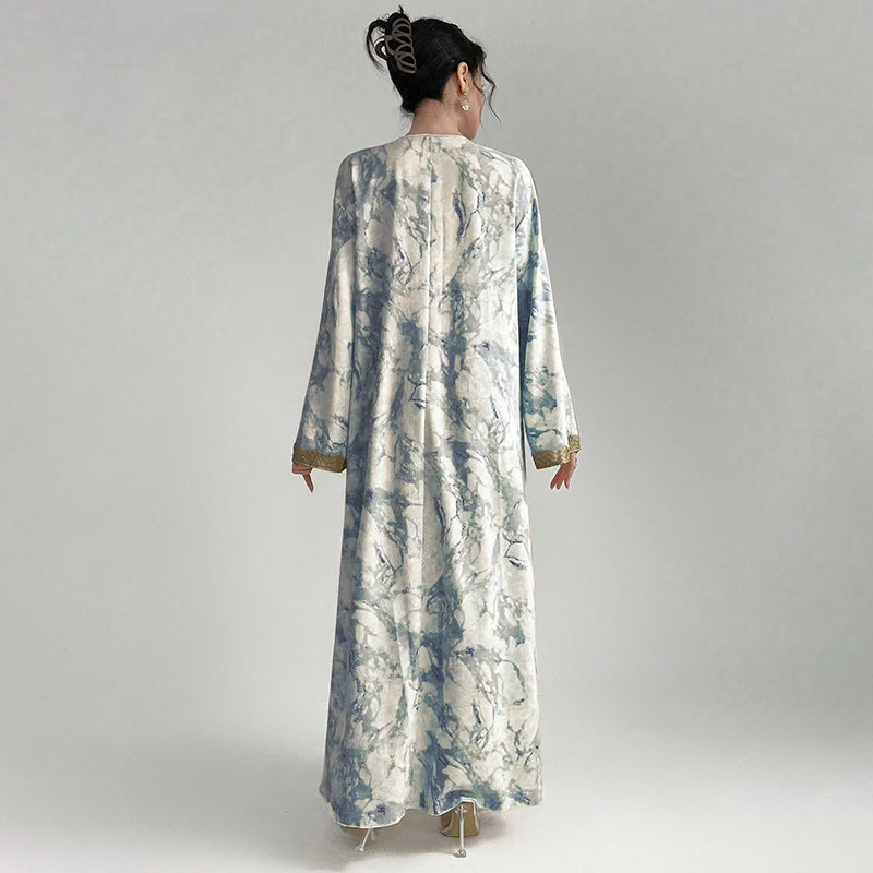 Bohemian Embroidered Printed V-Neck Maxi Dress, Long Sleeve Loose Fit Casual Plus Size Dress