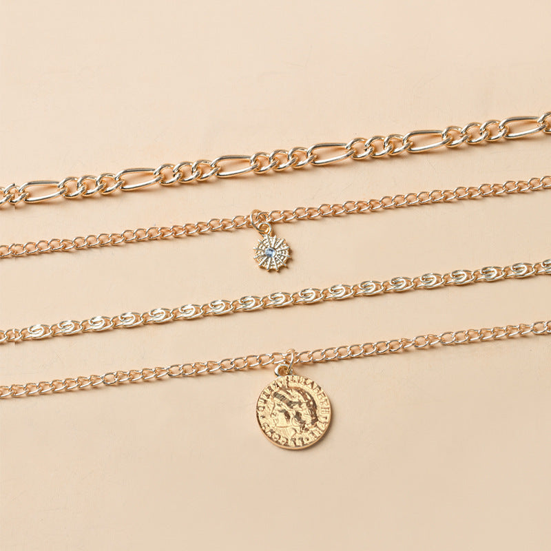 4-Layered Coin Pendant Necklace Set – Boho Chic Statement Jewelry for Women's