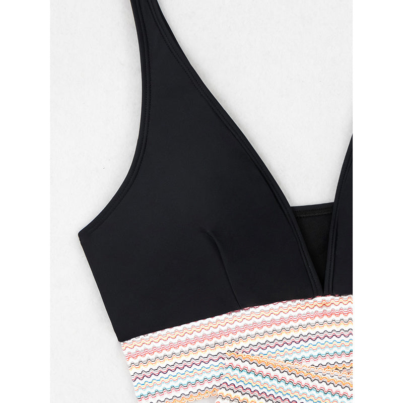 High Waisted Bikini Sets Two Piece Tummy Control Swimsuit Color Block Bathing Suits